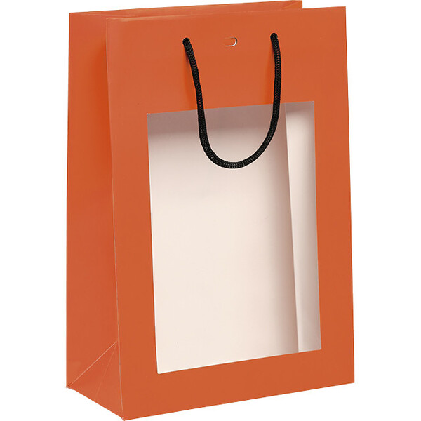 Bag paper orange PET window black paper handle eyelet