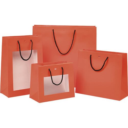 Sac papier orange fenêtre PET poignées papier...