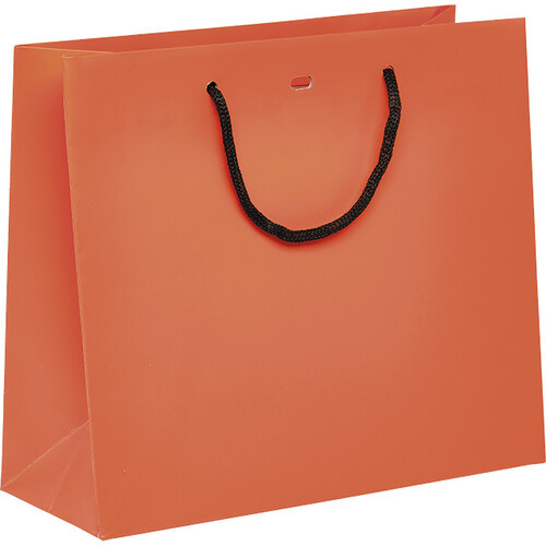 Sac papier orange poignées papier noir oeillet de fermeture