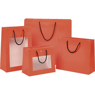 Sac papier orange poignées papier noir oeillet de fermeture 2