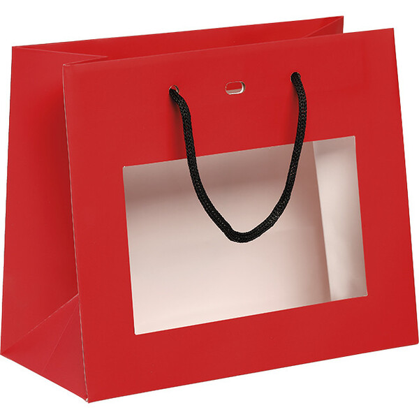 Bag paper red PET window black paper handles eyelet