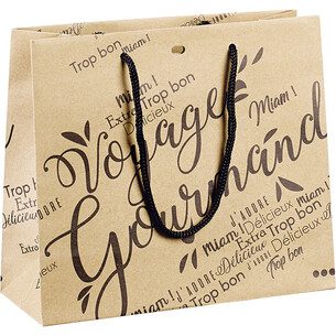 Bag paper kraft black VOYAGE GOURMAND rope handles...