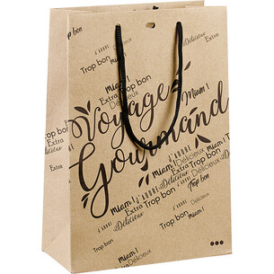 Bag paper kraft black VOYAGE GOURMAND rope handles...