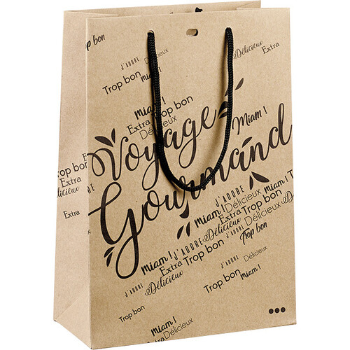 Sac papier kraft VOYAGE GOURMAND noir/poignées...