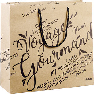 Bag paper kraft black VOYAGE GOURMAND rope handles...