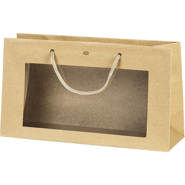 Saco papel kraft janela PET alças de cordão ilhó