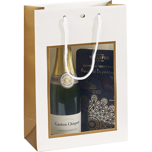 Saco de papel branco/cobre impressão UV janela...