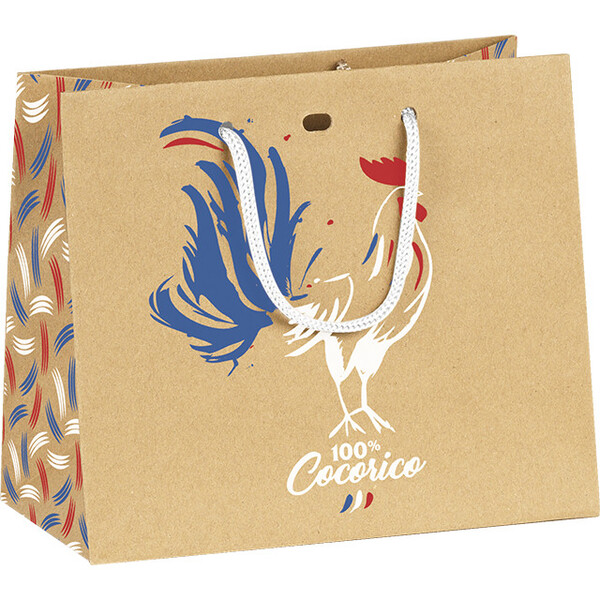 Sac papier kraft 100% COCORICO poignées corde blanche œillet de fermeture