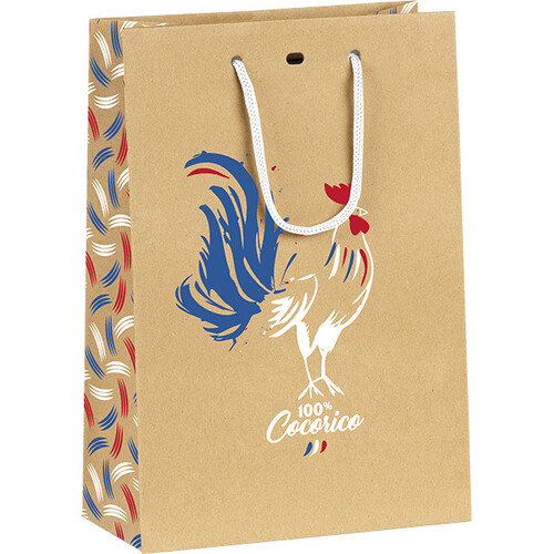 Sac papier kraft 100% COCORICO poignées corde blanche œillet de fermeture