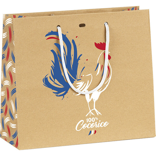 Bolsa papel kraft 100% COCORICO blanco asas cordón ojal