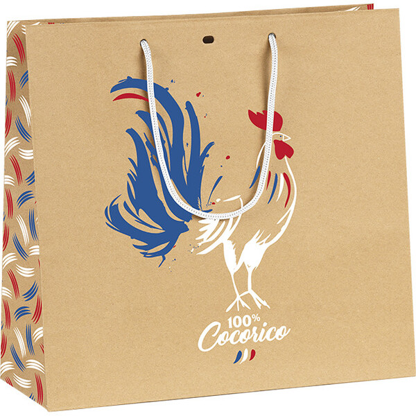 Bolsa papel kraft 100% COCORICO blanco asas cordón ojal