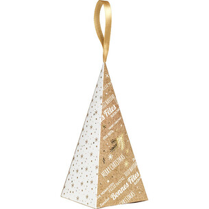 Cone paper MERRY CHRISTMAS kraft/white/gold satin ribbon