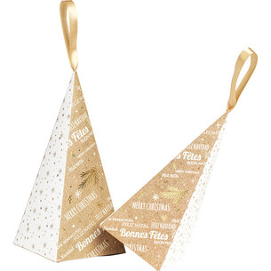 Cone paper MERRY CHRISTMAS kraft/white/gold satin ribbon 2