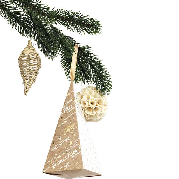 Pyramide papier BONNES FÊTES kraft/blanc/dorure or ruban satin or-Les Bonnes Affaires 2026