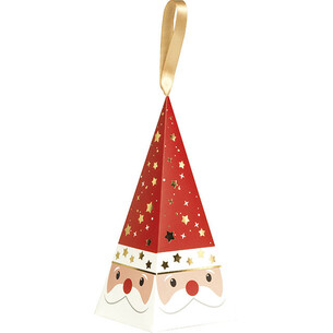 Cone paper Santa Claus red/white/gold satin ribbon
