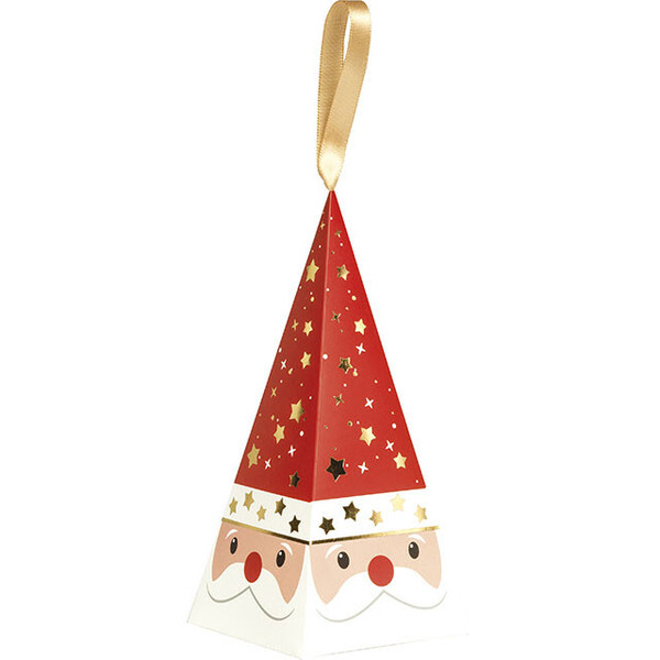 Pirámide papel Papá Noel rojo/blanco/dorado cinta de satén oro