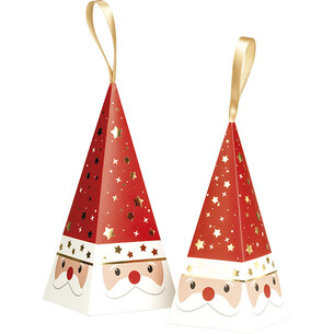 Cone paper Santa Claus red/white/gold satin ribbon 2