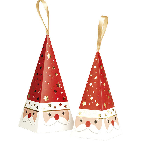 Cone paper Santa Claus red/white/gold satin ribbon