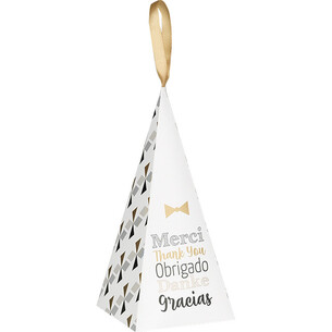 Cone paper THANK YOU white/black/gold satin ribbon gold