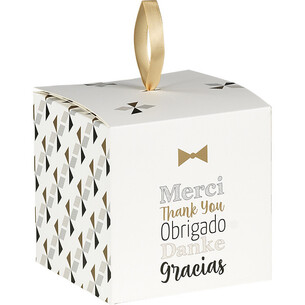 Cube papier MERCI blanc/noir/or ruban satin or