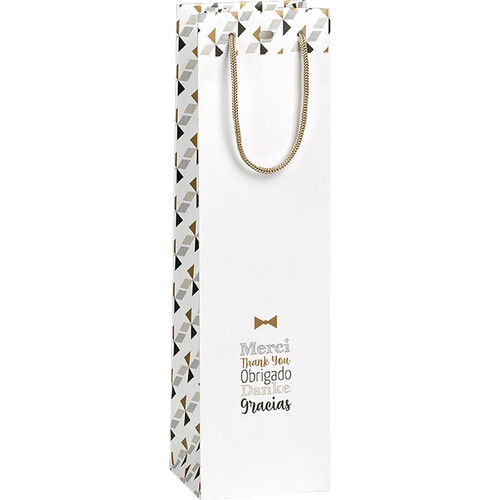 Bag paper 1 bottle THANK YOU white/black/gold gold cord eyelet