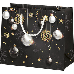 Saco papel FELIZ NATAL preto/dourado/bola Natal branca...