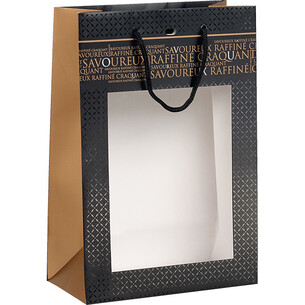 Bag paper SAVOUREUX black/copper PET window handles rope...