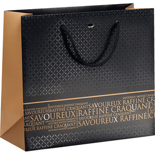 Bag paper SAVOUREUX black/copper handles rope eyelet
