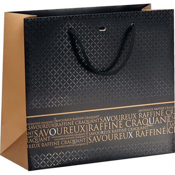 Bag paper SAVOUREUX black/copper handles rope eyelet