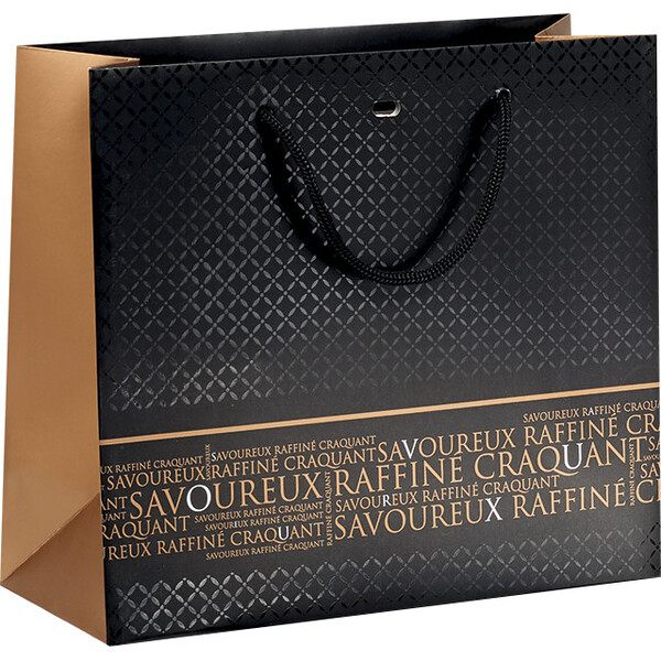 Bag paper SAVOUREUX black/copper handles rope eyelet