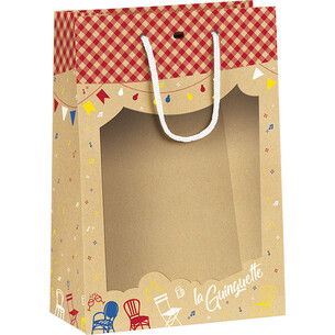 Bag paper kraft LA GUINGUETTE PET window red cord handles...