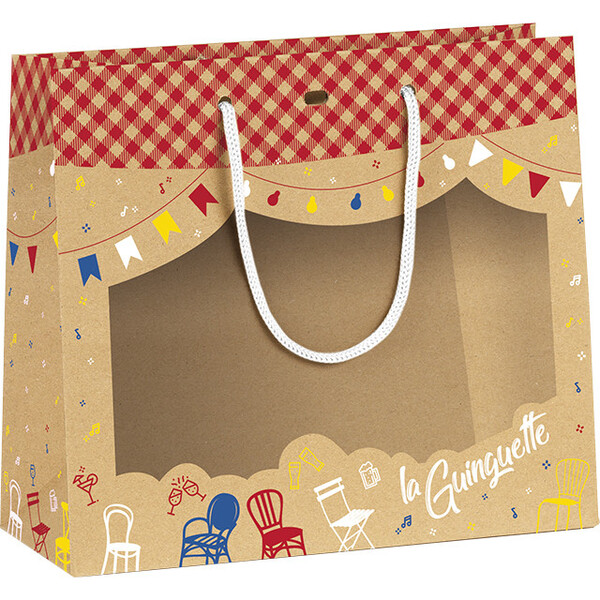 Sac papier kraft LA GUINGUETTE fenêtre PVC poignées corde rouge oeillet de fermeture-Les Bonnes Affaires 2026