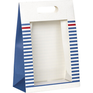 Bag paper foldover white/blue/red PET window adhesive...