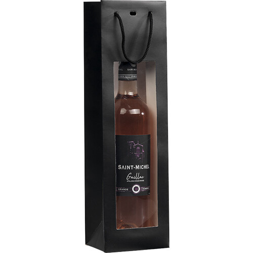 Bolsa papel 1 botella negro ventana PVC asas...