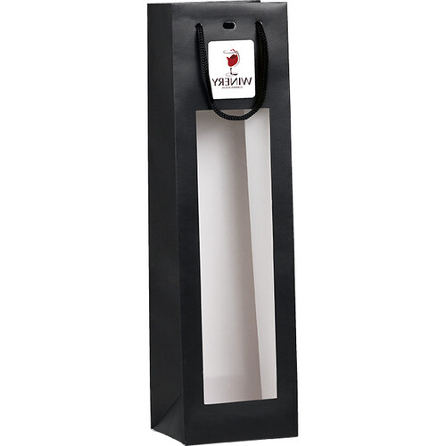 Bolsa papel 1 botella negro ventana PVC asas...