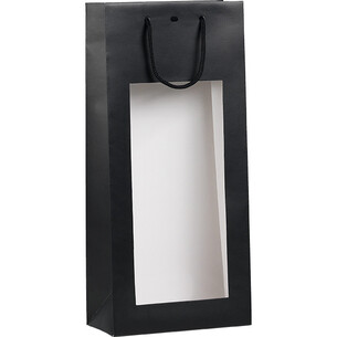 Bag paper 2 bottles black PET window cord handles eyelet...