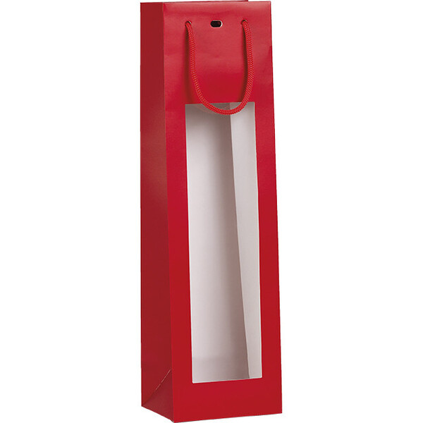 Bolsa papel 1 botella rojo ventana PVC asas cordón ojal
