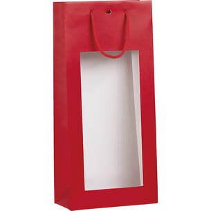 Saco papel 2 garrafas vermelho janela PET alças cordão...