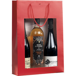 Bolsa papel 3 botellas rojo ventana PVC asas cordón ojal... 2