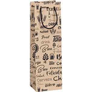 Bag paper kraft 1 bottle beer black design PET window...