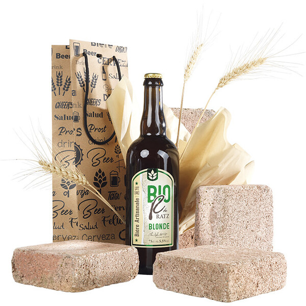 Saco papel kraft 1 garrafa cerveja preto janela PET alças cordão ilhó