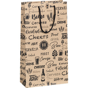 Bag paper kraft 2 bottles beer black design PET window...