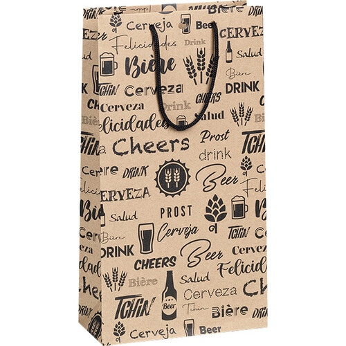 Bag paper kraft 2 bottles beer black design PET window cord handles eyelet divider
