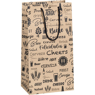 Bag paper kraft 6 bottles beer black design PET window...