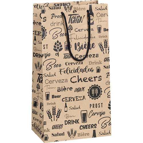 Bag paper kraft 6 bottles beer black design PET window cord handles eyelet divider