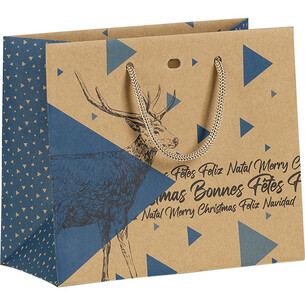 Bolsa papel kraft FELIZ NAVIDAD azul/vintage asas cordón...