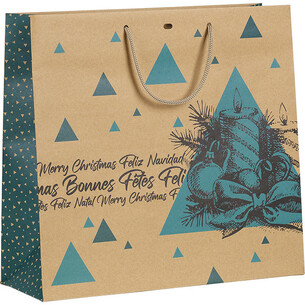 Bolsa papel kraft FELIZ NAVIDAD azul/vintage asas cordón...