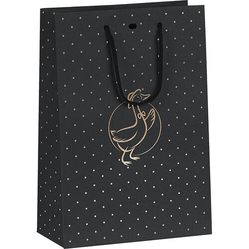 Bolsa papel PATO negro/estampación en caliente dorado cordón negra ojal