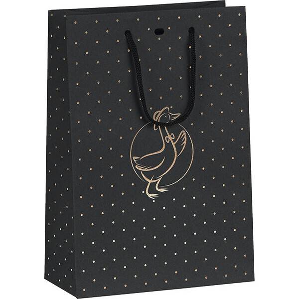 Bag paper DUCK CHIC black/gold hot foil stamping black cord handles eyelet