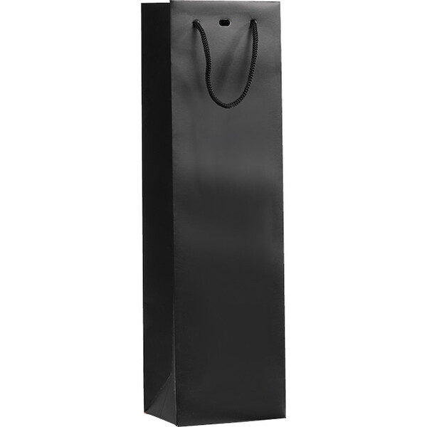 Bolsa papel 1 botella negro asas cordón ojal